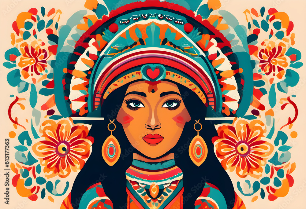 Fototapeta premium striking portrait of a woman with mexican cultural pride graphic