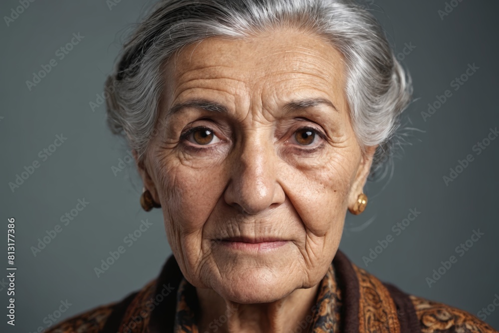 Cozy Elegance: Elderly with Grey Hair in Knitted Attire Cozy Elegance: Elderly with Grey Hair in Knitted Attire