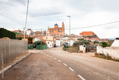 a paved road entering Samper de Calanda, province of Teruel, Aragon, Spain photo