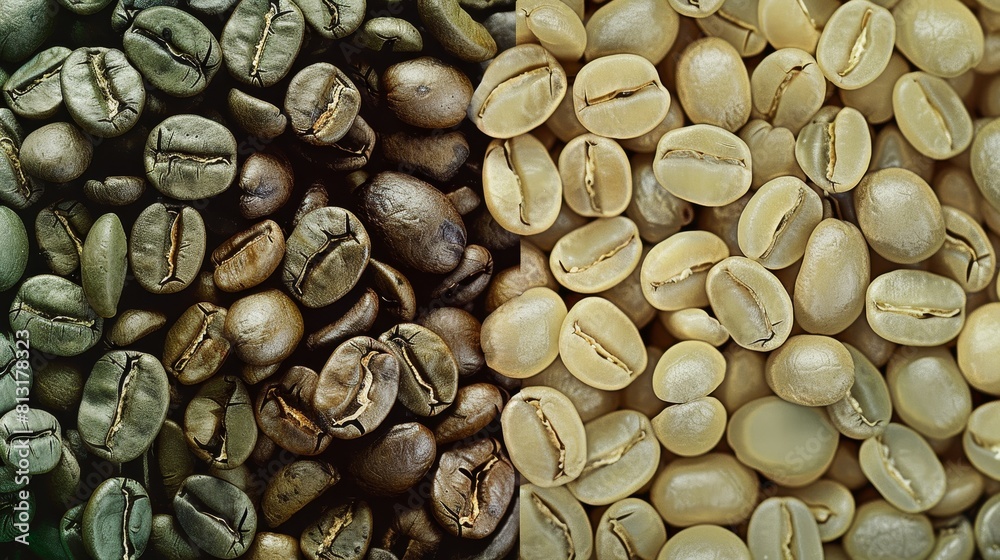 From Seed to Cup The Art of Coffee Roasting A Vibrant Display of Green and Roasted Coffee Beans