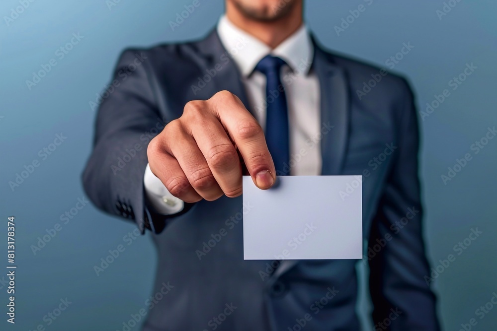 A man holds a piece of paper in his hand with a place for text A man holds a piece of paper in his hand with a place for text