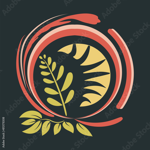 Hand drawn boho style poster Leaves leaf foliage topical art sticker icon concept.eps