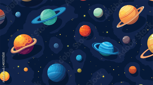Seamless pattern with planets and flying saucers 3D