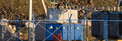 Electricity distribution station, fenced area