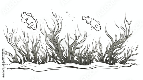 Seaweed or laminaria underwater monochrome sketch v