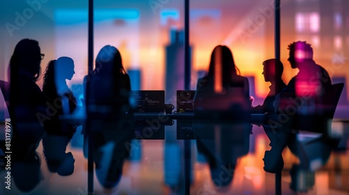 TechSavvy Team Diverse Silhouettes Engaged in Virtual Collaboration Communication and Innovation