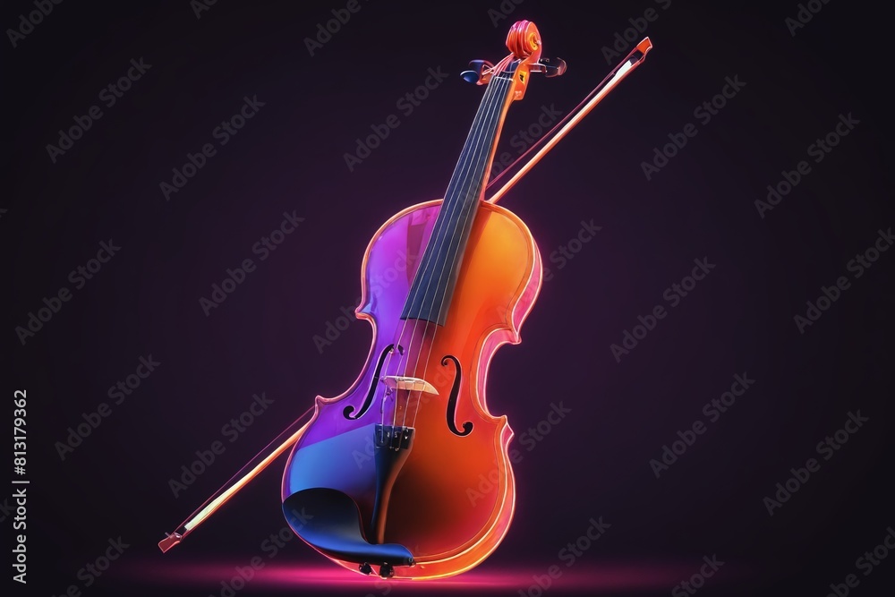 Neon Glow: Violin and Bow in a Symphony of Purple Light Neon Glow: Violin and Bow in a Symphony of Purple Light