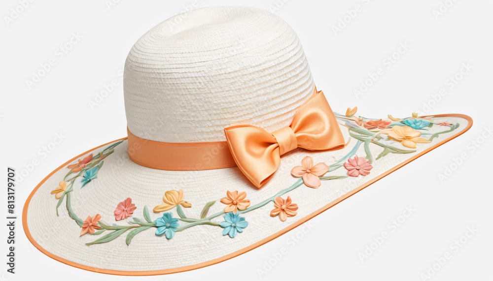 summer straw hat with flower white background summer straw hat with flower white background