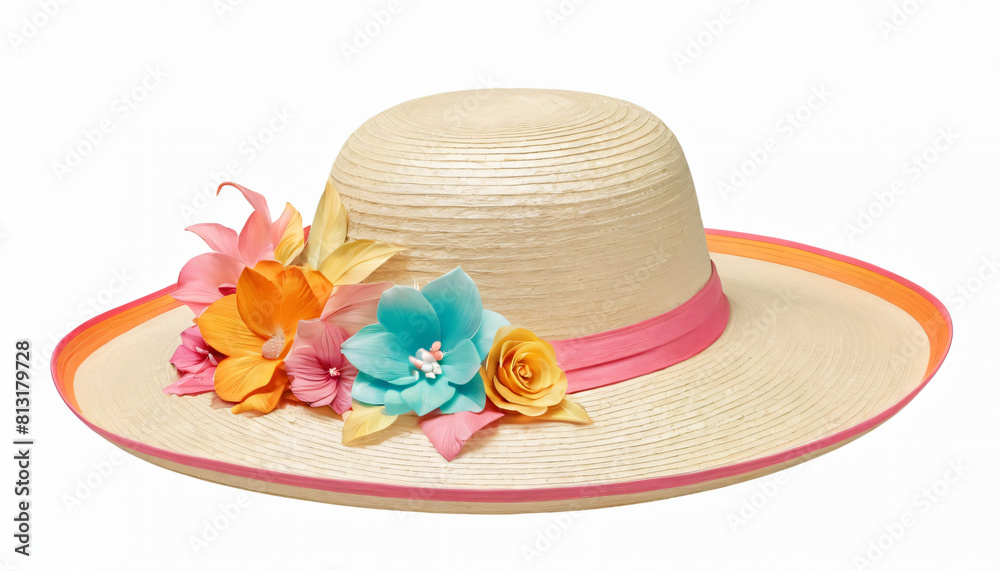 summer straw hat with flower white background summer straw hat with flower white background