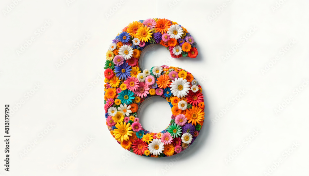 Floral number 6 on a white background, perfect for celebrating International Kissing Day and other significant summer events. Ideal for vibrant, eco-friendly themes. Ample copy space Floral number 6 on a white background, perfect for celebrating International Kissing Day and other significant summer events. Ideal for vibrant, eco-friendly themes. Ample copy space