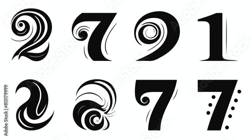 Set of black and white number seven logo templates photo