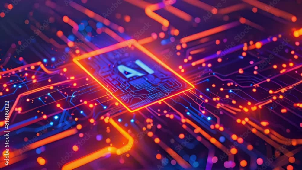 A vibrant, illuminated circuit board highlighting advanced technology A vibrant, illuminated circuit board highlighting advanced technology