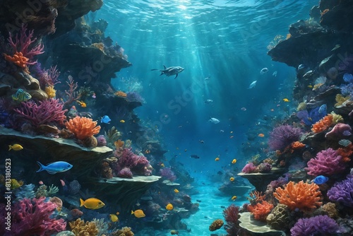 Sunlit Marine Landscape: A Bountiful Coral Reef © Andrey