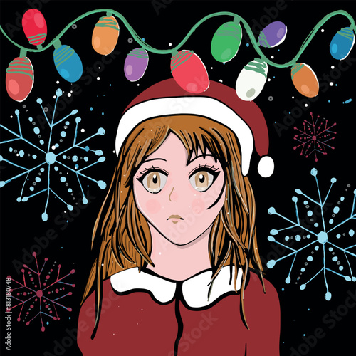 Anime girl christmas design illustration