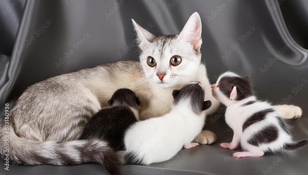 Generated image of cat feeding kittens Stock Photo | Adobe Stock