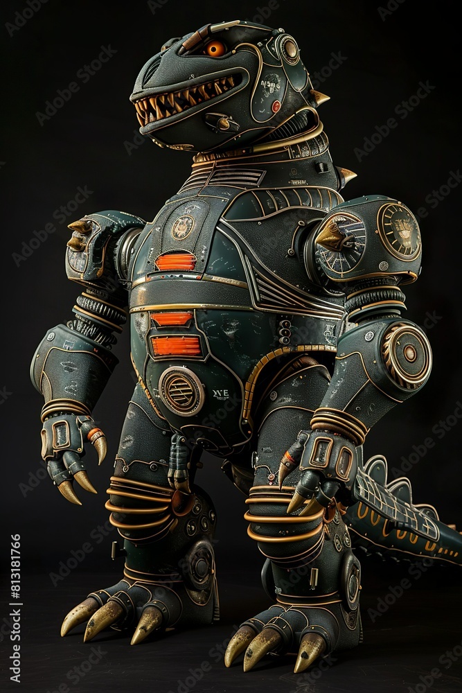 Fototapeta premium Dieselpunk warrior figure for board games close-up in isolated black background