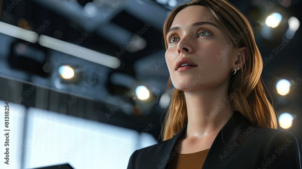 A Good-Looking Woman Delivers A Speech Using Technology A Good-Looking Woman Delivers A Speech Using Technology