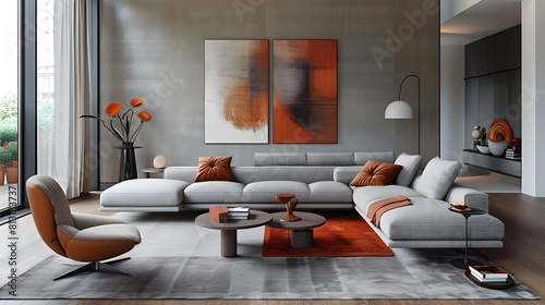 Sleek living space with modern flair, exuding contemporary elegance.