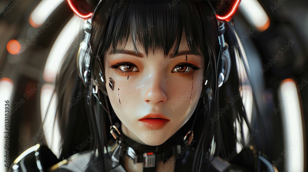 Cute face character 3d anime style asian girl with black hair ...