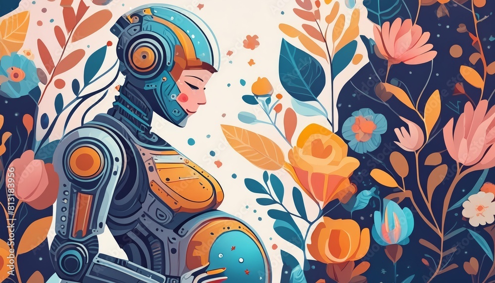 Obraz premium Generated image of a pregnant robot