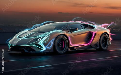 Sports car on the road background