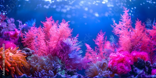 Thriving in the Deep Ocean: Vibrant Neon Corals Among Sea Flowers. Concept Marine Biodiversity, Deep Sea Ecosystem, Neon Corals, Sea Flowers, Thriving Ocean Wildlife