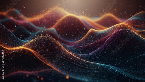 Abstract Waving Particle Technology Background Design. Abstract wave moving dots flow particles, hi-tech and big data background design - generative ai 