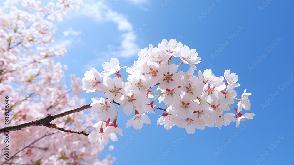 Cherry Blossoms in Full Bloom Against a Clear Blue Sky Cherry Blossoms in Full Bloom Against a Clear Blue Sky