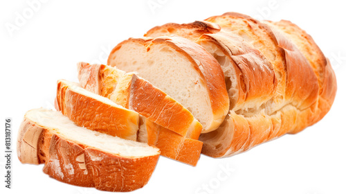 sliced ​​hot freshly baked wheat bread loaf isolated on white background