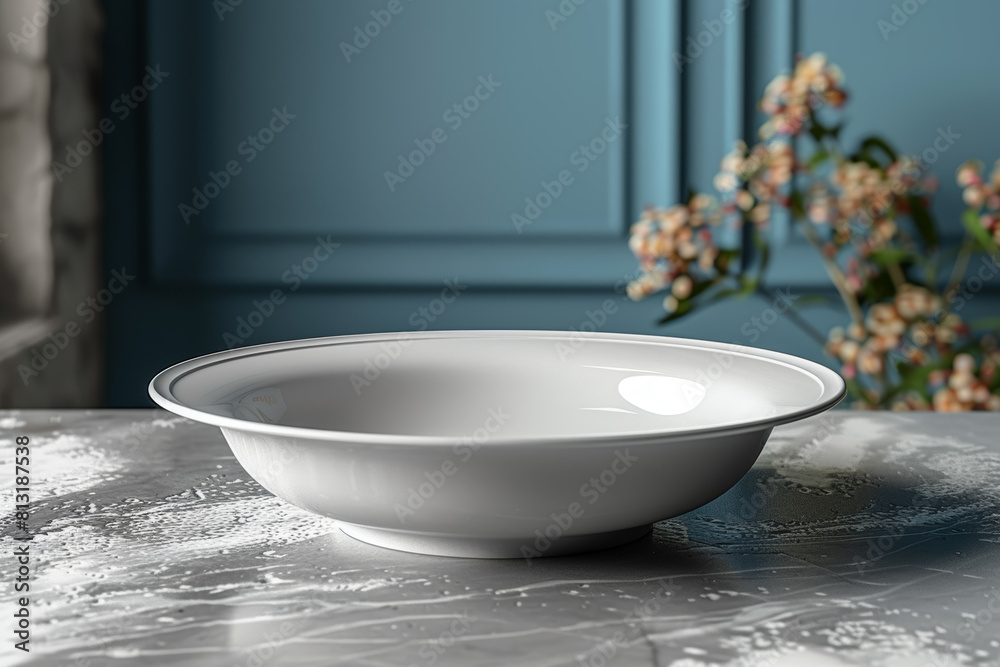 Simple white ceramic plate mockup with no design, suitable for presenting food-related branding or packaging. Generative Ai. Simple white ceramic plate mockup with no design, suitable for presenting food-related branding or packaging. Generative Ai.