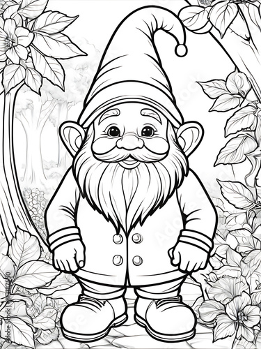 Gnome line smoothly outline coloring page white bedground ai generated photo