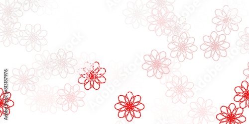 Light Red vector doodle template with flowers.