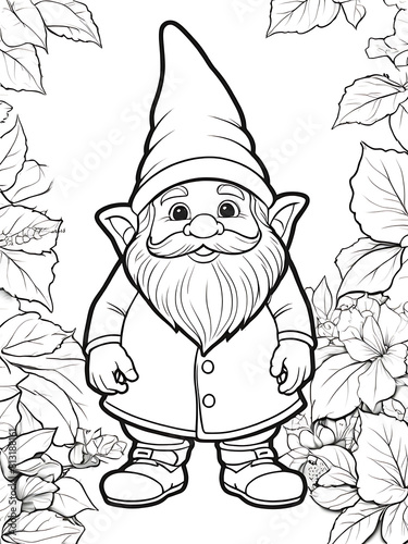 Gnome line smoothly outline coloring page white bedground ai generated photo