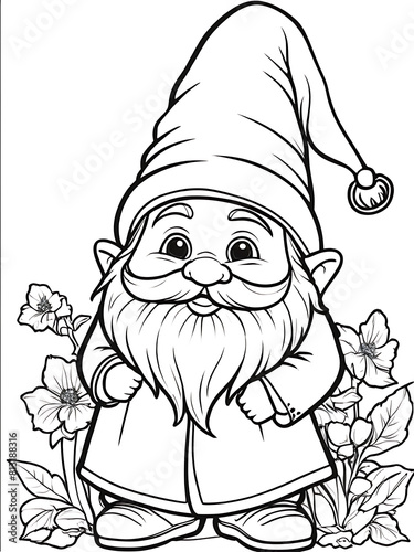 Gnome line smoothly outline coloring page white bedground ai generated
