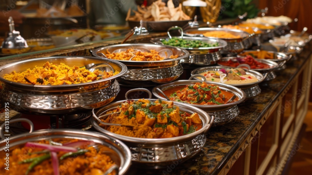 A tantalizing display of Indian curries, biryanis, and tandoori dishes, showcasing the rich diversity of Indian cuisine.