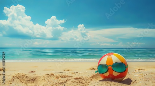 Enjoyable day at the beach with a beach ball and goggles