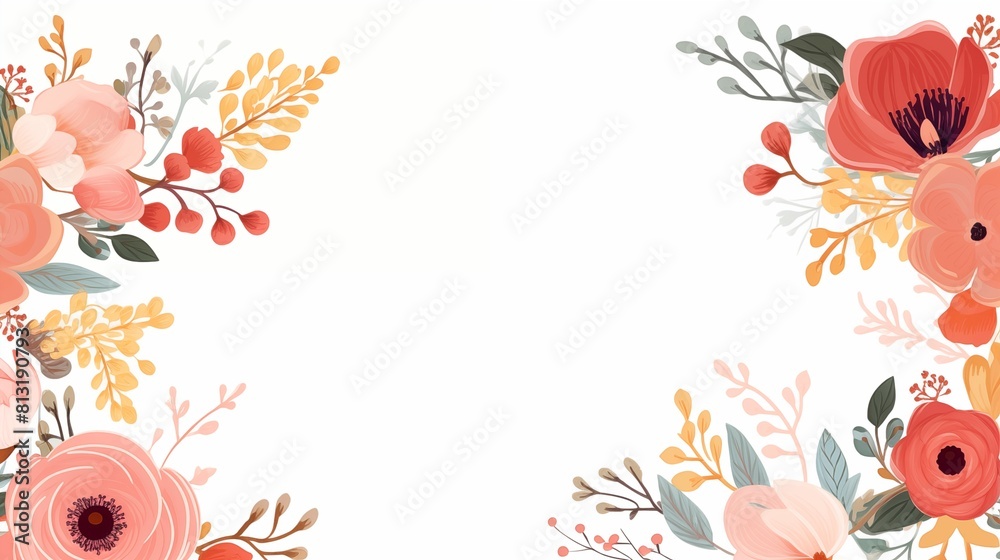 Elegant floral illustration with botanical elements forming a decorative border on a white background