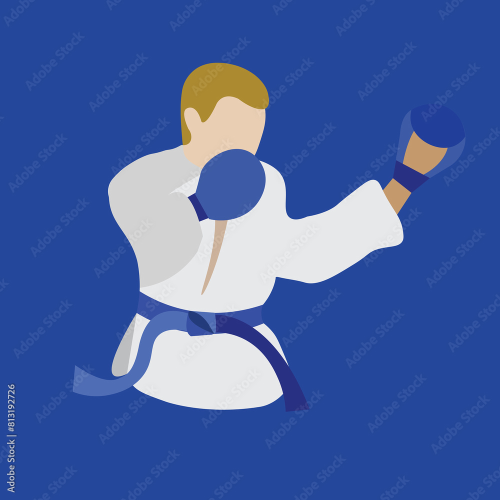 Male karateka on a blue background . Sports karate Male karateka on a blue background . Sports karate