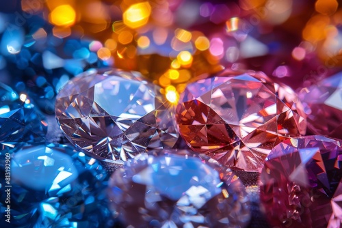 Vibrant  colorful gemstones with facets reflecting the light  showcasing the beauty and luxury of precious jewels
