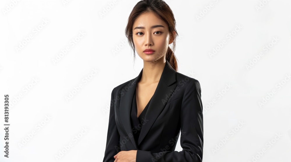 An Attractive Asian Businesswoman Is Depicted In Full Length Against A White Background An Attractive Asian Businesswoman Is Depicted In Full Length Against A White Background