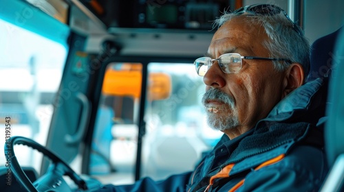 Bus driver sitting in his bus on tour