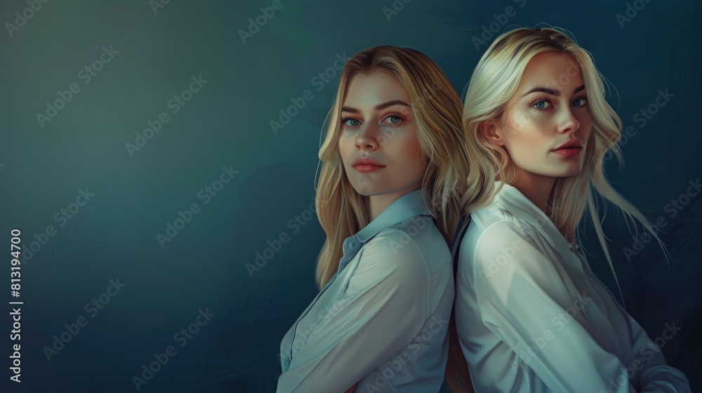 Feel The Camaraderie Between Two Happy Beautiful Blonde Businesswomen As They Stand Together, Their Shared Vision And Determination Evident In Their Expressions Feel The Camaraderie Between Two Happy Beautiful Blonde Businesswomen As They Stand Together, Their Shared Vision And Determination Evident In Their Expressions