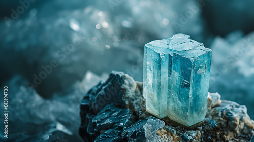 close shot of a nice piece aquamarine stone crystail photo