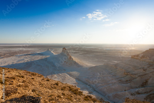 Beautiful Mangystau landscape, Kazakhstan. Ak Orpa pinnacles view, Bozzhira valley