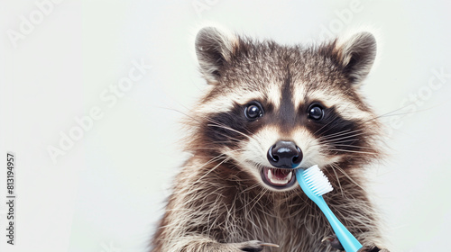 close up of a raccoon with toothbrush © Erzsbet