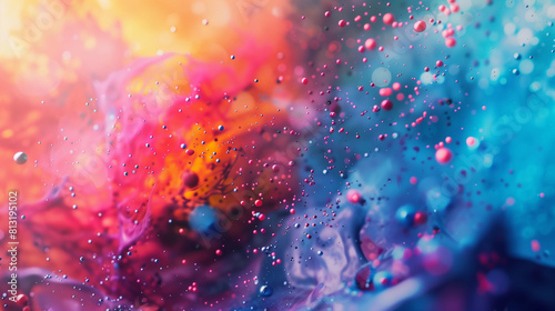 colorful sureal abstrack background with aint powders and drops photo