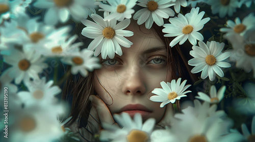 Girl Surrounded by White Daisies