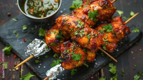 Chicken lollipop is Indian Chinese appetizer which is a frenched chicken winglet. photo