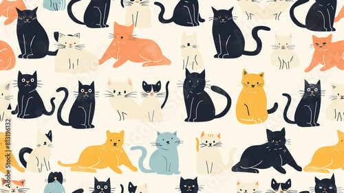 Colorful Assortment of Cartoon Cats seamless Pattern 