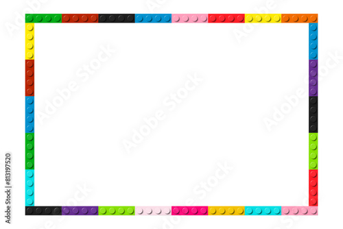Simple frame composed of color toy blocks. Black, white, red, blue, pink and green brick banner. Abstract vector background